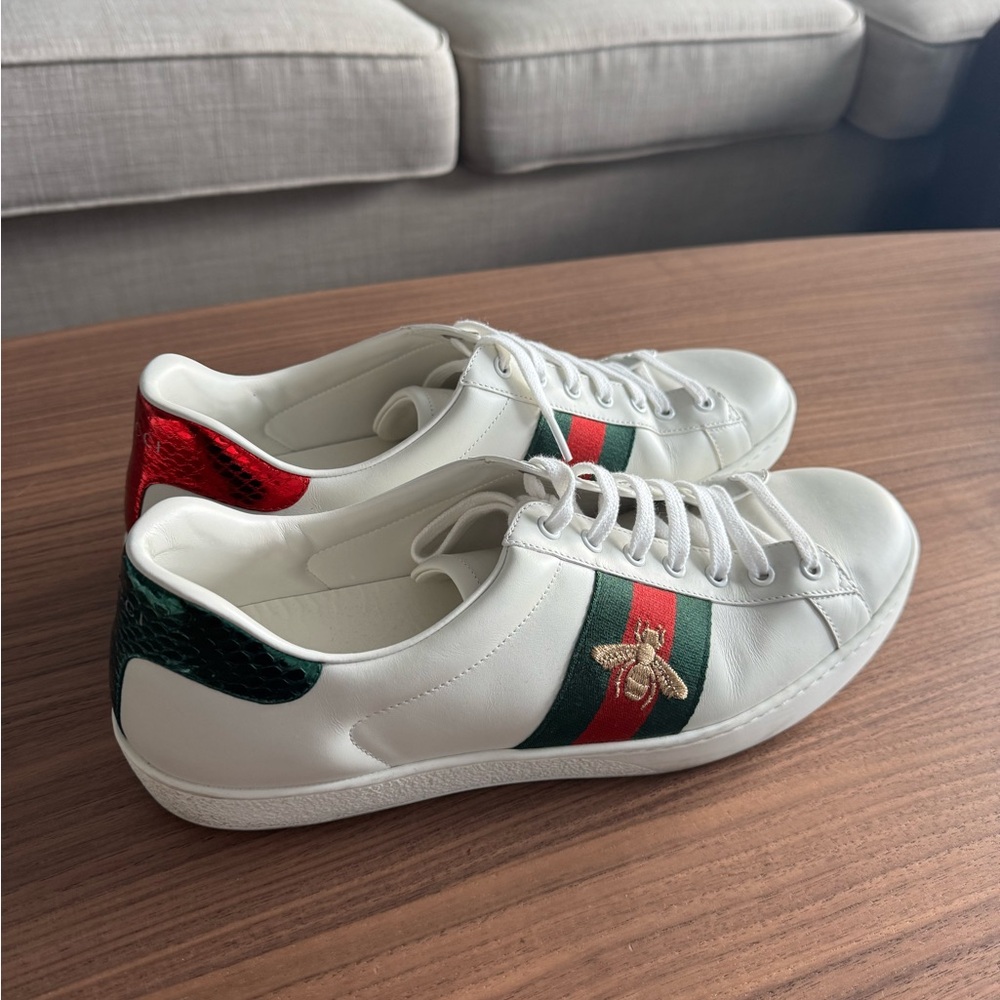 Gucci White Sneakers with Red and Green Accents